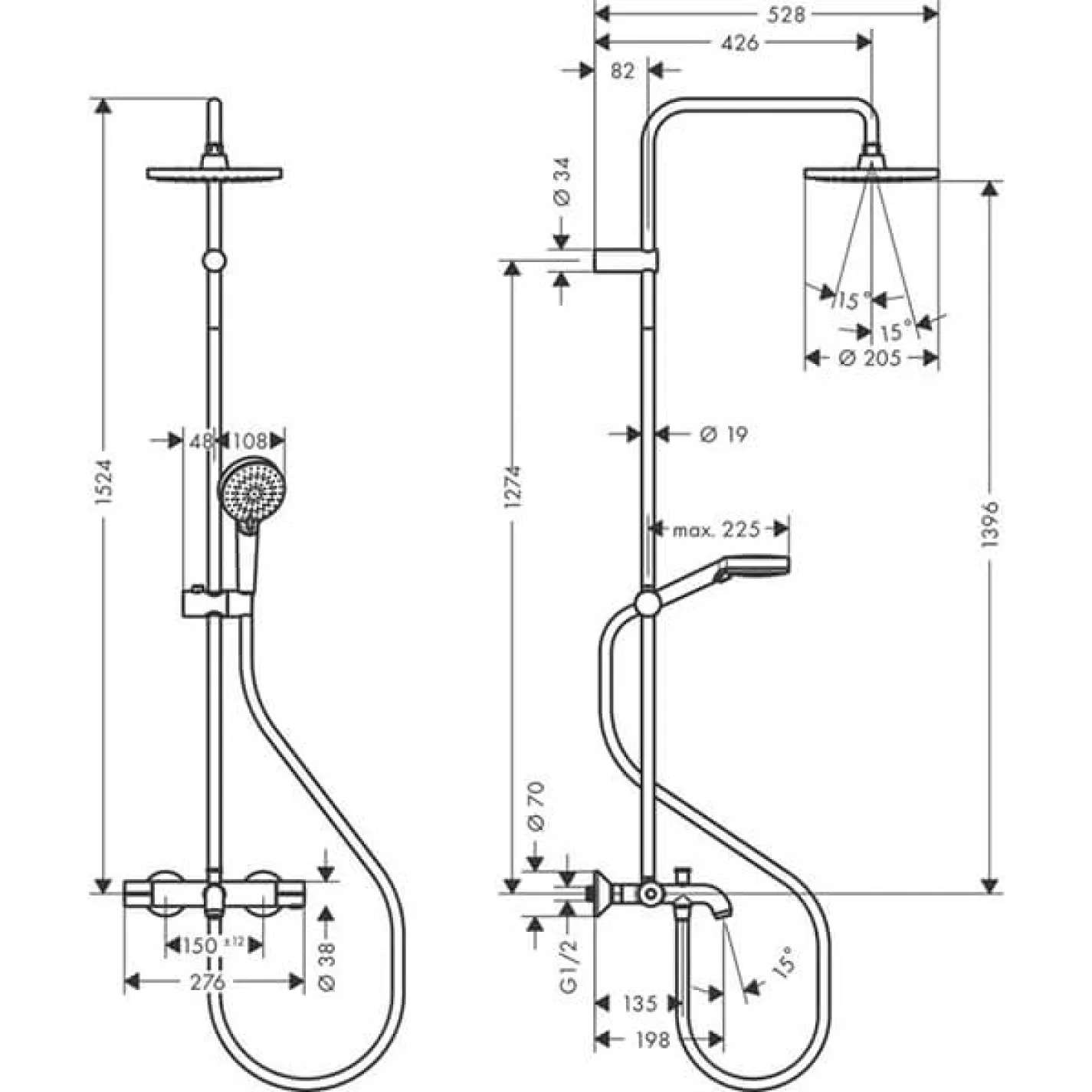 Душова система Hansgrohe Vernis Blend Showerpipe 200 1jet з термостатом хром (26274000) - Фото 1